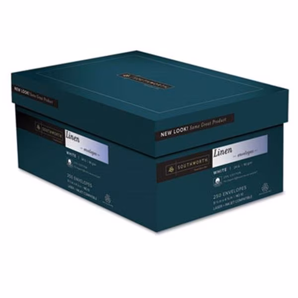 Southworth J554-10 Credentials Collection Fine Linen #10 Envelope- V-Flap- White- 250/Box